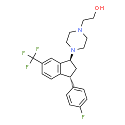 ChemSpider 2D Image | 2-{4-[(1S,3R)-3-(4-Fluorophenyl)-6-(trifluoromethyl)-2,3-dihydro-1H-inden-1-yl]-1-piperazinyl}ethanol | C22H24F4N2O