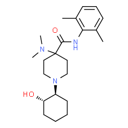 ChemSpider 2D Image | 4-(Dimethylamino)-N-(2,6-dimethylphenyl)-1-[(1S,2S)-2-hydroxycyclohexyl]-4-piperidinecarboxamide | C22H35N3O2