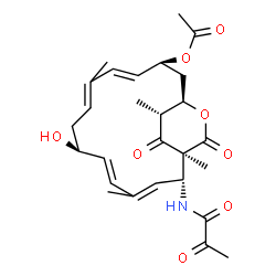 ChemSpider 2D Image | (1S,2R,7S,13S,15R,19R)-7-Hydroxy-1,4,10,19-tetramethyl-17,18-dioxo-2-(pyruvoylamino)-16-oxabicyclo[13.2.2]nonadeca-3,5,9,11-tetraen-13-yl acetate | C27H35NO8