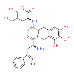 ChemSpider 2D Image | N-{[(3S)-6,8-Dihydroxy-7-methoxy-2-(L-tryptophyl)-1,2,3,4-tetrahydro-3-isoquinolinyl]carbonyl}-5,5'-dihydroxy-L-leucine | C28H34N4O9
