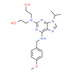 ChemSpider 2D Image | 2,2'-({9-Isopropyl-6-[(4-methoxybenzyl)amino]-9H-purin-2-yl}imino)diethanol | C20H28N6O3