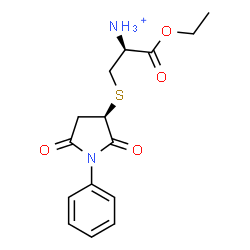 ChemSpider 2D Image | (2S)-3-{[(3R)-2,5-Dioxo-1-phenyl-3-pyrrolidinyl]sulfanyl}-1-ethoxy-1-oxo-2-propanaminium | C15H19N2O4S