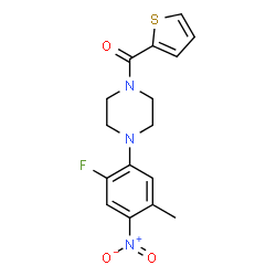 ChemSpider 2D Image | [4-(2-Fluoro-5-methyl-4-nitrophenyl)-1-piperazinyl](2-thienyl)methanone | C16H16FN3O3S