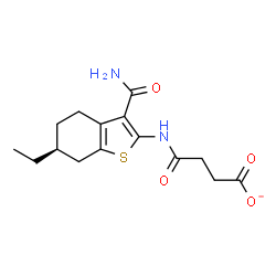 ChemSpider 2D Image | 4-{[(6S)-3-Carbamoyl-6-ethyl-4,5,6,7-tetrahydro-1-benzothiophen-2-yl]amino}-4-oxobutanoate | C15H19N2O4S
