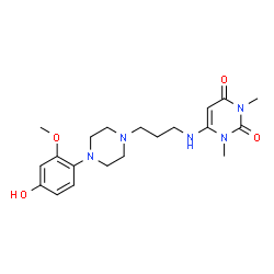 ChemSpider 2D Image | 6-[3-[4-(2-Methoxy-4-hydroxyphenyl)piperazinyl]propylamino]-1,3-dimethyluracil | C20H29N5O4