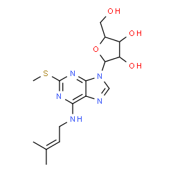 ChemSpider 2D Image | N-(3-Methyl-2-buten-1-yl)-2-(methylsulfanyl)-9-pentofuranosyl-9H-purin-6-amine | C16H23N5O4S
