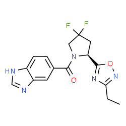 ChemSpider 2D Image | 1H-Benzimidazol-5-yl[(2S)-2-(3-ethyl-1,2,4-oxadiazol-5-yl)-4,4-difluoro-1-pyrrolidinyl]methanone | C16H15F2N5O2