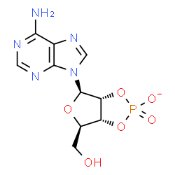 ChemSpider 2D Image | (3aR,4R,6R,6aR)-4-(6-Amino-9H-purin-9-yl)-6-(hydroxymethyl)tetrahydrofuro[3,4-d][1,3,2]dioxaphosphol-2-olate 2-oxide | C10H11N5O6P