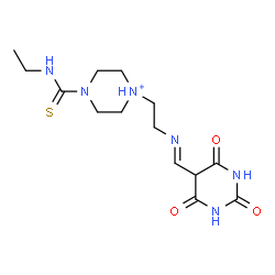 ChemSpider 2D Image | 4-(Ethylcarbamothioyl)-1-(2-{(E)-[(2,4,6-trioxohexahydro-5-pyrimidinyl)methylene]amino}ethyl)piperazin-1-ium | C14H23N6O3S