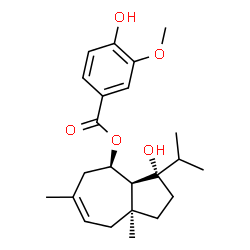 ChemSpider 2D Image | (3S,3aS,4R,8aS)-3-Hydroxy-3-isopropyl-6,8a-dimethyl-1,2,3,3a,4,5,8,8a-octahydro-4-azulenyl 4-hydroxy-3-methoxybenzoate | C23H32O5