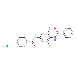 ChemSpider 2D Image | N-{2,6-Dichloro-4-[(2-piperidinylcarbonyl)amino]phenyl}-2-pyrazinecarboxamide hydrochloride (1:1) | C17H18Cl3N5O2