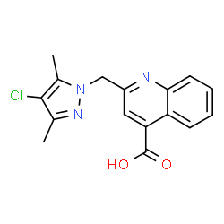 ChemSpider 2D Image | 2-[(4-chloro-3,5-dimethylpyrazol-1-yl)methyl]quinoline-4-carboxylic acid | C16H14ClN3O2