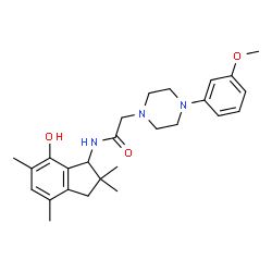 ChemSpider 2D Image | N-(7-Hydroxy-2,2,4,6-tetramethyl-2,3-dihydro-1H-inden-1-yl)-2-[4-(3-methoxyphenyl)-1-piperazinyl]acetamide | C26H35N3O3