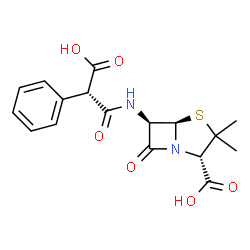 ChemSpider 2D Image | (2S,5R,6R)-6-{[(2R)-2-Carboxy-2-phenylacetyl]amino}-3,3-dimethyl-7-oxo-4-thia-1-azabicyclo[3.2.0]heptane-2-carboxylic acid | C17H18N2O6S