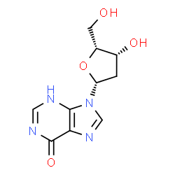 ChemSpider 2D Image | 9-(2-Deoxy-beta-D-threo-pentofuranosyl)-3,9-dihydro-6H-purin-6-one | C10H12N4O4