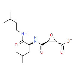 ChemSpider 2D Image | (2S,3S)-3-({(2S)-4-Methyl-1-[(3-methylbutyl)amino]-1-oxo-2-pentanyl}carbamoyl)-2-oxiranecarboxylate | C15H25N2O5