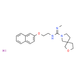 ChemSpider 2D Image | N'-Methyl-N-[2-(2-naphthyloxy)ethyl]-2-oxa-7-azaspiro[4.4]nonane-7-carboximidamide hydroiodide (1:1) | C21H28IN3O2