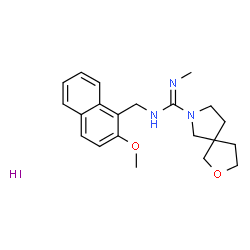 ChemSpider 2D Image | N-[(2-Methoxy-1-naphthyl)methyl]-N'-methyl-2-oxa-7-azaspiro[4.4]nonane-7-carboximidamide hydroiodide (1:1) | C21H28IN3O2