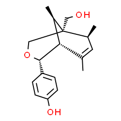 ChemSpider 2D Image | 4-[(1R,2R,5R,6S,9R)-5-(Hydroxymethyl)-6,8,9-trimethyl-3-oxabicyclo[3.3.1]non-7-en-2-yl]phenol | C18H24O3