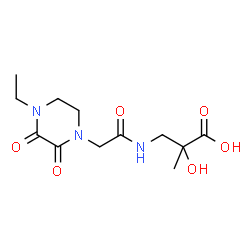 ChemSpider 2D Image | 3-{[(4-Ethyl-2,3-dioxo-1-piperazinyl)acetyl]amino}-2-hydroxy-2-methylpropanoic acid | C12H19N3O6