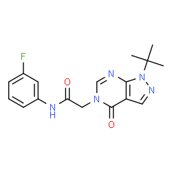 ChemSpider 2D Image | N-(3-Fluorophenyl)-2-[1-(2-methyl-2-propanyl)-4-oxo-1,4-dihydro-5H-pyrazolo[3,4-d]pyrimidin-5-yl]acetamide | C17H18FN5O2