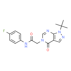 ChemSpider 2D Image | N-(4-Fluorophenyl)-2-[1-(2-methyl-2-propanyl)-4-oxo-1,4-dihydro-5H-pyrazolo[3,4-d]pyrimidin-5-yl]acetamide | C17H18FN5O2