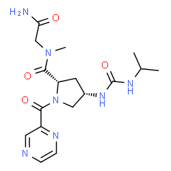 ChemSpider 2D Image | (4S)-4-[(Isopropylcarbamoyl)amino]-1-(2-pyrazinylcarbonyl)-L-prolyl-N~2~-methylglycinamide | C17H25N7O4