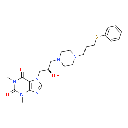 ChemSpider 2D Image | 7-[(2R)-2-Hydroxy-3-{4-[3-(phenylsulfanyl)propyl]-1-piperazinyl}propyl]-1,3-dimethyl-3,7-dihydro-1H-purine-2,6-dione | C23H32N6O3S