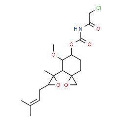 ChemSpider 2D Image | 5-Methoxy-4-[2-methyl-3-(3-methyl-2-buten-1-yl)-2-oxiranyl]-1-oxaspiro[2.5]oct-6-yl (chloroacetyl)carbamate | C19H28ClNO6