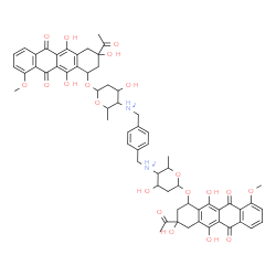 ChemSpider 2D Image | N,N'-[1,4-Phenylenebis(methylene)]bis{6-[(3-acetyl-3,5,12-trihydroxy-10-methoxy-6,11-dioxo-1,2,3,4,6,11-hexahydro-1-tetracenyl)oxy]-4-hydroxy-2-methyltetrahydro-2H-pyran-3-aminium} (non-preferred name
) | C62H66N2O20