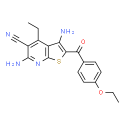 ChemSpider 2D Image | 3,6-Diamino-2-(4-ethoxybenzoyl)-4-ethylthieno[2,3-b]pyridine-5-carbonitrile | C19H18N4O2S