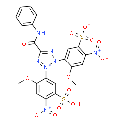 ChemSpider 2D Image | 4-Methoxy-5-[3-(2-methoxy-4-nitro-5-sulfophenyl)-5-(phenylcarbamoyl)-2H-tetrazol-3-ium-2-yl]-2-nitrobenzenesulfonate | C22H17N7O13S2