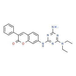 ChemSpider 2D Image | 7-{[4-Amino-6-(diethylamino)-1,3,5-triazin-2-yl]amino}-3-phenyl-2H-chromen-2-one | C22H22N6O2