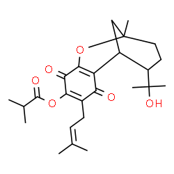 ChemSpider 2D Image | 12-(2-Hydroxy-2-propanyl)-9-methyl-4-(3-methyl-2-buten-1-yl)-3,6-dioxo-8-oxatricyclo[7.3.1.0~2,7~]trideca-2(7),4-dien-5-yl 2-methylpropanoate | C25H34O6