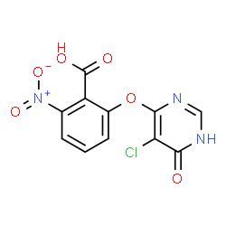 ChemSpider 2D Image | 2-[(5-Chloro-6-oxo-1,6-dihydro-4-pyrimidinyl)oxy]-6-nitrobenzoic acid | C11H6ClN3O6