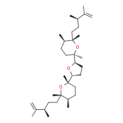ChemSpider 2D Image | (2S,5R,6S,2'R,5'R,6'S)-2,2'-(2R,5R)-Tetrahydrofuran-2,5-diylbis{6-[(3R)-3,4-dimethyl-4-penten-1-yl]-2,5,6-trimethyltetrahydro-2H-pyran} | C34H60O3