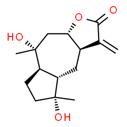 ChemSpider 2D Image | (3aR,4aS,5R,7aR,8R,9aS)-5,8-Dihydroxy-5,8-dimethyl-3-methylenedecahydroazuleno[6,5-b]furan-2(3H)-one | C15H22O4