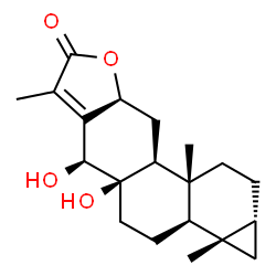 ChemSpider 2D Image | (3beta,5beta,8alpha,9beta,10alpha,12alpha,14alpha)-8,14-Dihydroxy-12,16-epoxy-3,18-cycloabiet-13(15)-en-16-one | C20H28O4