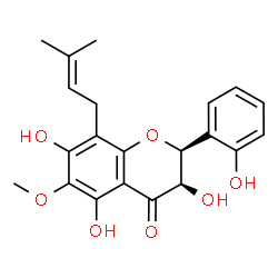 ChemSpider 2D Image | (2S,3R)-3,5,7-Trihydroxy-2-(2-hydroxyphenyl)-6-methoxy-8-(3-methyl-2-buten-1-yl)-2,3-dihydro-4H-chromen-4-one | C21H22O7