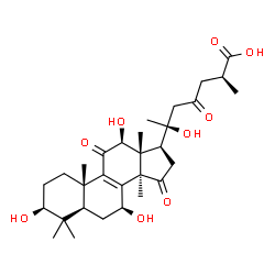 ChemSpider 2D Image | (3beta,7beta,12beta,25S)-3,7,12,20-Tetrahydroxy-11,15,23-trioxolanost-8-en-26-oic acid | C30H44O9