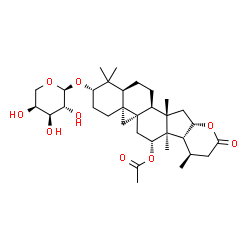 ChemSpider 2D Image | (2S,4aR,5aR,7R,7aR,7bR,8R,11aS,12aS,12bS,14aS)-2-(alpha-L-Arabinopyranosyloxy)-1,1,7a,8,12a-pentamethyl-10-oxooctadecahydrocyclopropa[1',8a']naphtho[2',1':4,5]indeno[2,1-b]pyran-7-yl acetate | C33H50O9