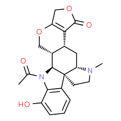 ChemSpider 2D Image | (3bR,4aS,7aR,12aS,12bR)-12-Acetyl-11-hydroxy-5-methyl-3b,4,4a,5,6,7,12,12a,12b,13-decahydrofuro[3',4':5,6]pyrano[3,4-a]pyrrolo[2,3-d]carbazol-3(1H)-one | C22H24N2O5