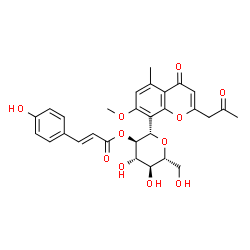 ChemSpider 2D Image | (1S)-1,5-anhydro-2-O-[(2E)-3-(4-hydroxyphenyl)prop-2-enoyl]-1-[7-methoxy-5-methyl-4-oxo-2-(2-oxopropyl)-4H-chromen-8-yl]glucitol | C29H30O11