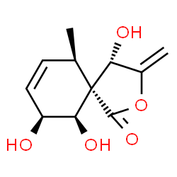 ChemSpider 2D Image | (4S,5S,6R,9S,10R)-4,9,10-Trihydroxy-6-methyl-3-methylene-2-oxaspiro[4.5]dec-7-en-1-one | C11H14O5