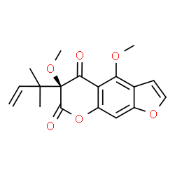 ChemSpider 2D Image | (6S)-4,6-Dimethoxy-6-(2-methyl-3-buten-2-yl)-5H-furo[3,2-g]chromene-5,7(6H)-dione | C18H18O6