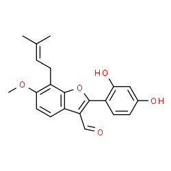 ChemSpider 2D Image | 2-(2,4-Dihydroxy-phenyl)-6-methoxy-7-(3-methyl-but-2-enyl)-benzofuran-3-carbaldehyde | C21H20O5