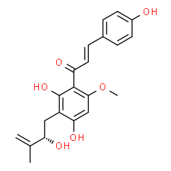ChemSpider 2D Image | (2E)-1-{2,4-Dihydroxy-3-[(2S)-2-hydroxy-3-methyl-3-buten-1-yl]-6-methoxyphenyl}-3-(4-hydroxyphenyl)-2-propen-1-one | C21H22O6