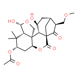 ChemSpider 2D Image | (1R,4S,6S,8S,9R,12R,13S,14S,16R,17S)-9,14-Dihydroxy-17-(methoxymethyl)-7,7-dimethyl-2,18-dioxo-3,10-dioxapentacyclo[14.2.1.0~1,13~.0~4,12~.0~8,12~]nonadec-6-yl acetate | C23H32O9