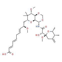 ChemSpider 2D Image | (2E,4E,7E,9R)-10-[(4S,4aS,6R,8S,8aR)-4-({(2S)-2-Hydroxy-2-[(2R,5R,6R)-2-methoxy-5,6-dimethyl-4-methylenetetrahydro-2H-pyran-2-yl]acetyl}amino)-8-methoxy-7,7-dimethylhexahydropyrano[3,2-d][1,3]dioxin-6
-yl]-9-methoxy-2,4,7-decatrienoic acid | C32H49NO11