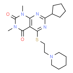 ChemSpider 2D Image | 7-Cyclopentyl-1,3-dimethyl-5-{[2-(1-piperidinyl)ethyl]sulfanyl}pyrimido[4,5-d]pyrimidine-2,4(1H,3H)-dione | C20H29N5O2S